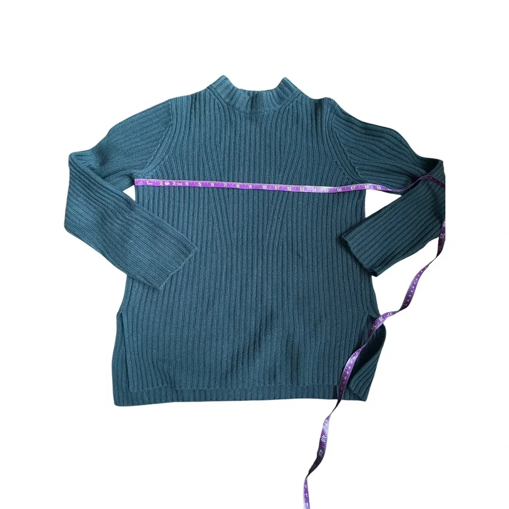 Vince Wool Cashmere Ribbed Tunic Sweater Mock Neck Side Slit Tide Pool Blue XS